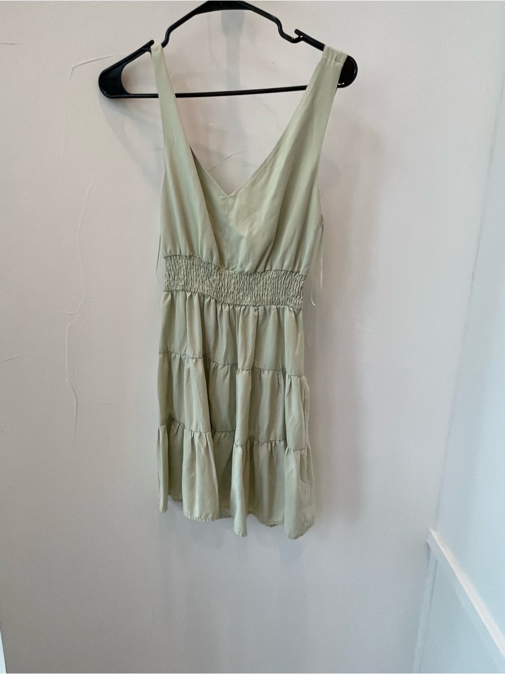 edit by nine Sage Green Smocked Tiered Ruffle Mini Dress Size S